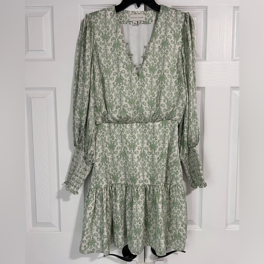 Sachin + Babi Green and White Ruffled Tiered Sundress